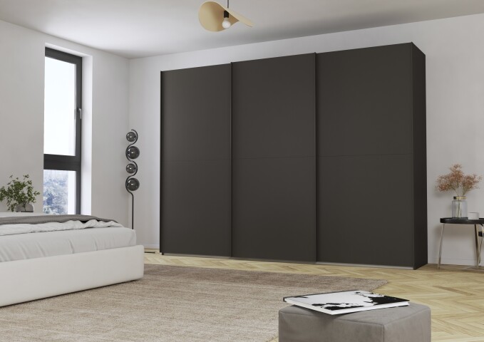 Schwebetürenschrank >Fifty< mit 3 Böden und 3 Kleiderstangen, in graphit - 301x223x66cm (BxHxT)