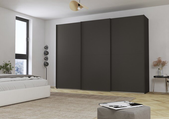 Schwebetürenschrank >Fifty< mit 3 Böden und 3 Kleiderstangen, in graphit - 301x223x66cm (BxHxT)
