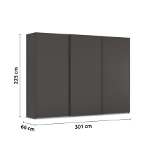 Schwebetürenschrank >Fifty< mit 3 Böden und 3 Kleiderstangen, in graphit - 301x223x66cm (BxHxT)
