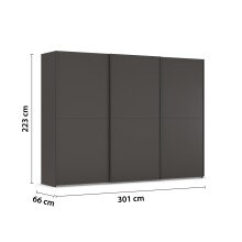 Schwebetürenschrank >Fifty< mit 3 Böden und 3 Kleiderstangen, in graphit - 301x223x66cm (BxHxT)