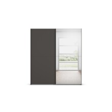 Schwebetürenschrank >Fifty< mit Spiegel, 2 Böden / 2 Kleiderstangen, in graphit - 201x223x66cm (BxHxT)