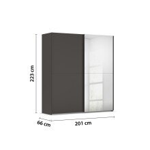 Schwebetürenschrank >Fifty< mit Spiegel, 2 Böden / 2 Kleiderstangen, in graphit - 201x223x66cm (BxHxT)