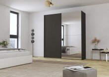 Schwebetürenschrank >Fifty< mit Spiegel, 2 Böden / 2 Kleiderstangen, in graphit - 201x223x66cm (BxHxT)