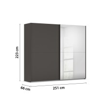 Schwebetürenschrank >Fifty< mit Spiegel, 3 Böden / 3 Kleiderstangen, in graphit - 251x223x66cm (BxHxT)