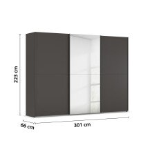 Schwebetürenschrank >Fifty< mit Spiegel, 3 Böden / 3 Kleiderstangen, in graphit - 301x223x66cm (BxHxT)