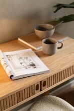 Schreibtisch >Langley< mit Lamellenfront in Eiche furniert, MDF - 100x75x50cm (BxHxT)