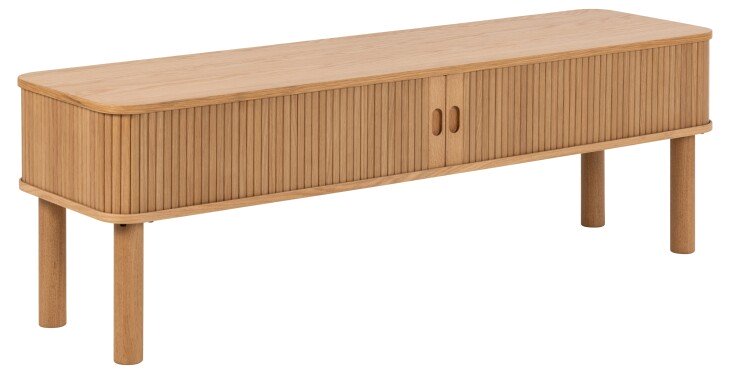 TV-Board >Langley< mit Lamellenfront in Eiche furniert, MDF - 140x45x40cm (BxHxT)
