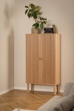 Mehrzweckschrank >Langley< mit Lamellenfront in Eiche furniert, MDF - 80x145x40cm (BxHxT)