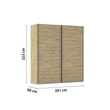 Schwebetürenschrank >Fifty< mit 2 Böden und 2 Kleiderstangen, in Eiche Artisan Dekor, - 201x223x66 (BxHxT)