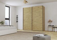 Schwebetürenschrank >Fifty< mit 2 Böden und 2 Kleiderstangen, in Eiche Artisan Dekor, - 201x223x66 (BxHxT)