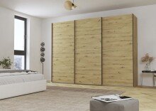 Schwebetürenschrank >Fifty< mit 3 Böden und 3 Kleiderstangen, in Eiche Artisan Dekor - 301x223x66 (BxHxT)