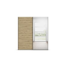 Schwebetürenschrank >Fifty< mit Spiegel, 2 Böden / 2 Kleiderstangen, in Eiche Artisan Dekor - 201x223x66 (BxHxT)