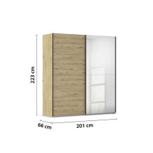 Schwebetürenschrank >Fifty< mit Spiegel, 2 Böden / 2 Kleiderstangen, in Eiche Artisan Dekor - 201x223x66 (BxHxT)