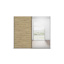 Schwebetürenschrank >Fifty< mit Spiegel, 3 Böden / 3 Kleiderstangen, in Eiche Artisan Dekor - 251x223x66 (BxHxT)