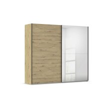 Schwebetürenschrank >Fifty< mit Spiegel, 3 Böden / 3 Kleiderstangen, in Eiche Artisan Dekor - 251x223x66 (BxHxT)