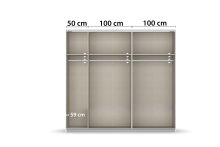Schwebetürenschrank >Fifty< mit Spiegel, 3 Böden / 3 Kleiderstangen, in Eiche Artisan Dekor - 251x223x66 (BxHxT)