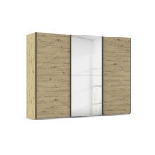 Schwebetürenschrank >Fifty< mit Spiegel, 3 Böden / 3 Kleiderstangen, in Eiche Artisan Dekor - 301x223x66 (BxHxT)