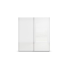 Schwebetürenschrank >Fifty< mit 2 Böden / 2 Kleiderstangen, in alpinweiß / Hochglanz weiß - 201x223x66cm (B/H/T)