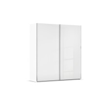 Schwebetürenschrank >Fifty< mit 2 Böden / 2 Kleiderstangen, in alpinweiß / Hochglanz weiß - 201x223x66cm (B/H/T)