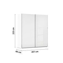 Schwebetürenschrank >Fifty< mit 2 Böden / 2 Kleiderstangen, in alpinweiß / Hochglanz weiß - 201x223x66cm (B/H/T)