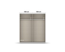 Schwebetürenschrank >Fifty< mit 2 Böden / 2 Kleiderstangen, in alpinweiß / Hochglanz weiß - 201x223x66cm (B/H/T)