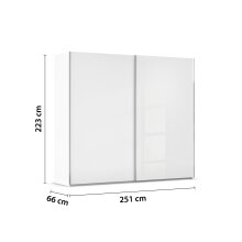 Schwebetürenschrank >Fifty< mit 3 Böden / 3 Kleiderstangen, in alpinweiß / Hochglanz weiß - 251x223x66 cm (B/H/T)