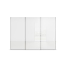 Schwebetürenschrank >Fifty< 3 Böden / 3 Kleiderstangen, in alpinweiß / Hochglanz weiß - 301x223x66cm (B/H/T)