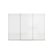 Schwebetürenschrank >Fifty< 3 Böden / 3 Kleiderstangen, in alpinweiß / Hochglanz weiß - 301x223x66cm (B/H/T)