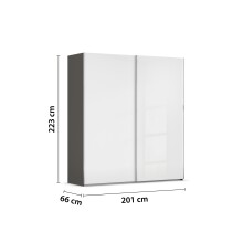 Schwebetürenschrank >Fifty< 2 Böden / 2 Kleiderstangen, in graphit / Hochglanz weiß - 201x223x66cm (B/H/T)