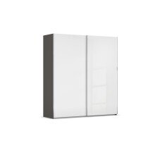 Schwebetürenschrank >Fifty< 2 Böden / 2 Kleiderstangen, in graphit / Hochglanz weiß - 201x223x66cm (B/H/T)
