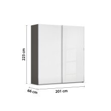 Schwebetürenschrank >Fifty< 2 Böden / 2 Kleiderstangen, in graphit / Hochglanz weiß - 201x223x66cm (B/H/T)
