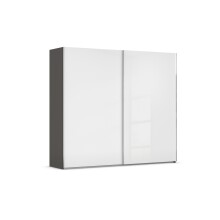 Schwebetürenschrank >Fifty< 3 Böden / 3 Kleiderstangen, in graphit / Hochglanz weiß - 251x223x66cm (B/H/T)