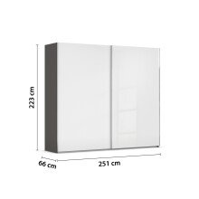 Schwebetürenschrank >Fifty< 3 Böden / 3 Kleiderstangen, in graphit / Hochglanz weiß - 251x223x66cm (B/H/T)