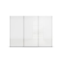 Schwebetürenschrank >Fifty< 3 Böden / 3 Kleiderstangen, in graphit / Hochglanz weiß - 301x223x66cm (B/H/T)