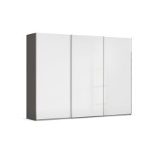 Schwebetürenschrank >Fifty< 3 Böden / 3 Kleiderstangen, in graphit / Hochglanz weiß - 301x223x66cm (B/H/T)