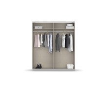 Schwebetürenschrank >Fifty< 2 Böden / 2 Kleiderstangen, in Eiche Artisan Dekor / Hochglanz weiß - 201x223x66cm (B/H/T)
