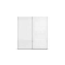 Schwebetürenschrank >Fifty< 2 Böden / 2 Kleiderstangen, in Eiche Artisan Dekor / Hochglanz weiß - 201x223x66cm (B/H/T)