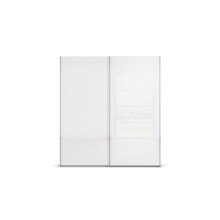 Schwebetürenschrank >Fifty< 2 Böden / 2 Kleiderstangen, in Eiche Artisan Dekor / Hochglanz weiß - 201x223x66cm (B/H/T)