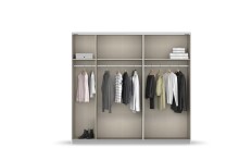 Schwebetürenschrank >Fifty< 3 Böden / 3 Kleiderstangen, in Eiche Artisan Dekor / Hochglanz weiß - 251x223x66cm (B/H/T)