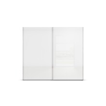 Schwebetürenschrank >Fifty< 3 Böden / 3 Kleiderstangen, in Eiche Artisan Dekor / Hochglanz weiß - 251x223x66cm (B/H/T)