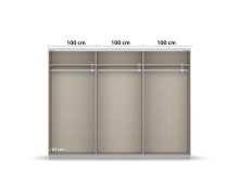 Schwebetürenschrank >Fifty< 3 Böden / 3 Kleiderstangen, in Eiche Artisan Dekor / Hochglanz weiß - 301x223x66cm (B/H/T)