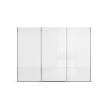Schwebetürenschrank >Fifty< 3 Böden / 3 Kleiderstangen, in Eiche Artisan Dekor / Hochglanz weiß - 301x223x66cm (B/H/T)