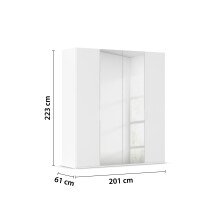 Drehtürenschrank >Fifty< 2 Böden / 2 Kleiderstangen, in alpinweiß / Spiegel - 201x223x61 (BxHxT)