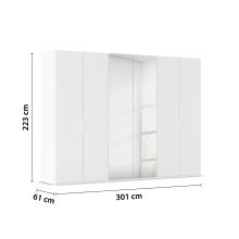Drehtürenschrank >Fifty< 3 Böden / 3 Kleiderstangen, in alpinweiß / Spiegel - 301x223x61 (BxHxT)