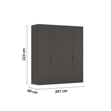 Drehtürenschrank >Fifty< 2 Böden / 2 Kleiderstangen, in graphit - 201x223x60cm (BxHxT)