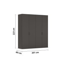 Drehtürenschrank >Fifty< 2 Böden / 2 Kleiderstangen, in graphit - 201x223x60cm (BxHxT)