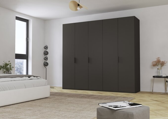 Drehtürenschrank >Fifty< 3 Böden / 3 Kleiderstangen, in graphit - 251x223x60cm (BxHxT)