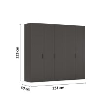 Drehtürenschrank >Fifty< 3 Böden / 3 Kleiderstangen, in graphit - 251x223x60cm (BxHxT)
