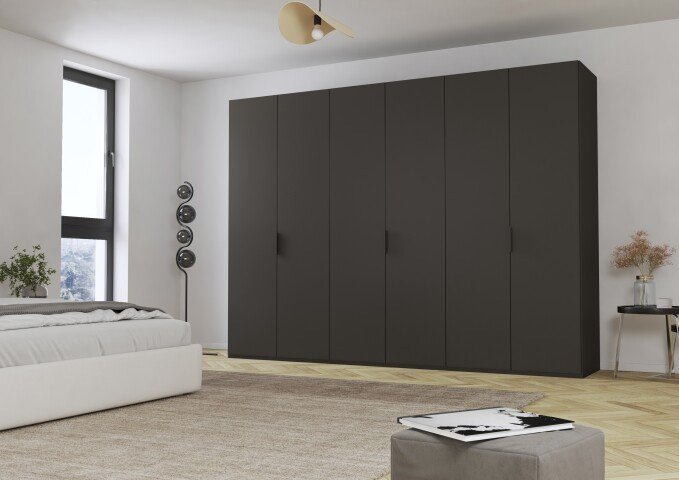 Drehtürenschrank >Fifty< 3 Böden / 3 Kleiderstangen, in graphit - 301x223x60cm (BxHxT)