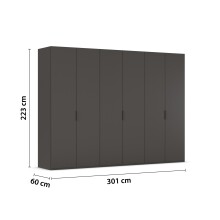 Drehtürenschrank >Fifty< 3 Böden / 3 Kleiderstangen, in graphit - 301x223x60cm (BxHxT)